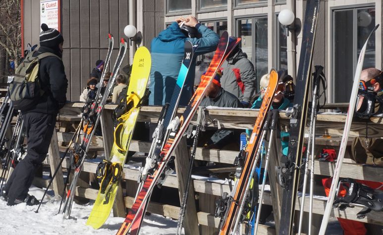 Sugar Mountain base lodge skis 1